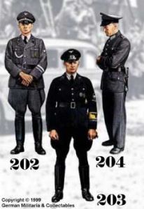 202 工廠安全警官制服 1942年  203 工廠安全警衛制服 1942年  204 工廠安全軍士 1944年