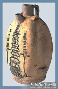 唐長沙窯青釉綠彩塔紋瓷背壺 唐長沙窯青釉綠彩塔紋瓷背壺