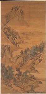 清陳卓山水樓閣圖軸 清陳卓山水樓閣圖軸