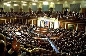 （圖）美國國會開會時的場景國會由100名參議員和435名眾議員組成