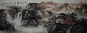 賀泉作品—白崖村居圖（中國畫寫意山水）