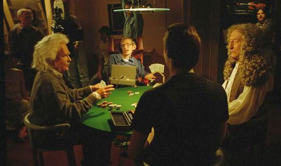 霍金在《星際迷航》中客串演出，與扮演牛頓、愛因斯坦的演員一起打牌