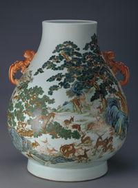 景德鎮窯粉彩百鹿圖雙耳尊 景德鎮窯粉彩百鹿圖雙耳尊