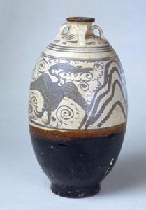 元磁州窯白地黑花雲鳳紋四系瓶