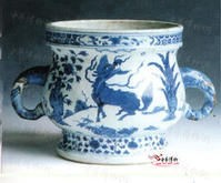 明青花麒麟紋雙象耳簋 明青花麒麟紋雙象耳簋