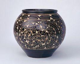 金黑釉剔花缸 金黑釉剔花缸