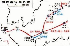 朱元璋平定雲南戰略示意圖