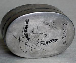 民國齊白石八十高齡所繪墨蝦之墨盒 民國齊白石八十高齡所繪墨蝦之墨盒