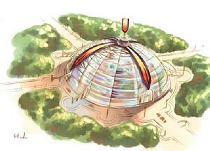 (圖)外表看來像是玻璃屋迷宮,牆壁是鏡面的。中心有一顆智慧之樹,它的好幾根莖全部盤在鏡子的牆壁上。迷宮裡隱藏許多陷阱,為了畫出老師要求的魔法陣圖,漾漾第一次是和唯恐天下不亂的西瑞進來,差點上了西瑞的當。