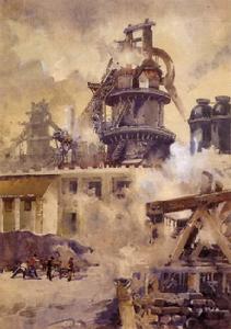 李劍晨水彩畫　鋼都在沸騰