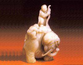 青玉雕雙童洗象 青玉雕雙童洗象