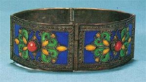 銀質琺瑯釉嵌料石手鐲