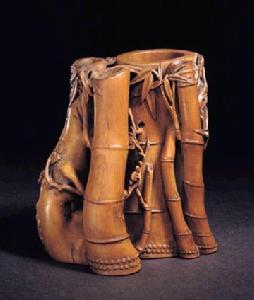 黃楊木雕梅竹筆筒 黃楊木雕梅竹筆筒