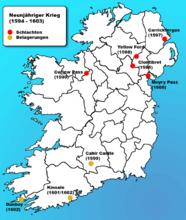 1594-1603年九年戰爭的戰場發生範圍