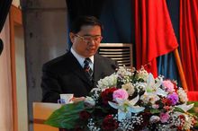 劉宏民校長在全校大會上發言