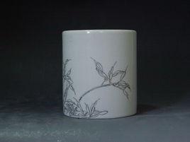 民國墨彩牡丹花紋筆筒 民國墨彩牡丹花紋筆筒