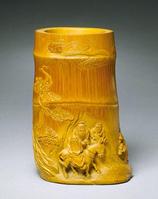 清竹節式刻松樹人物筆筒