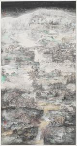 中國畫【夢語云煙】112x208cm 紙本水墨岩彩 海岩宿千 (2)