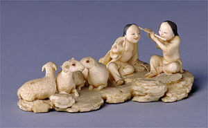清象牙雕童子牧羊 清象牙雕童子牧羊