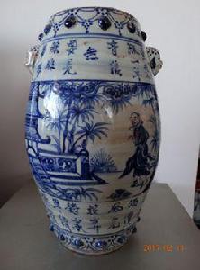 元青花詩文人物故事燭台 元青花詩文人物故事燭台