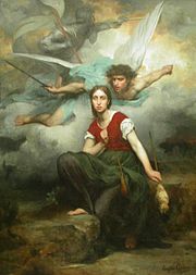 （圖）《聖女貞德》，由Eugene Thirion所繪，後方飛翔的是大天使彌額爾
