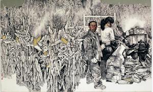 中國畫作品《秋玉米》李兆虬、王勃生