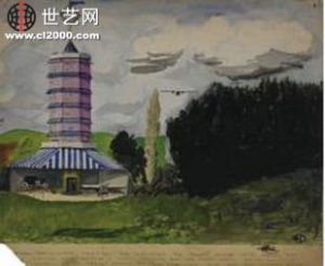 AnneHewlettFuller,4D塔，透視圖，ca,1928,水粉畫
