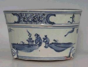 景德鎮窯青花山水人物紋三足爐 景德鎮窯青花山水人物紋三足爐