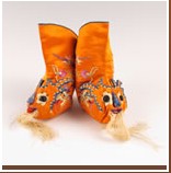 民國軟底高幫桔紅緞手繡虎頭鞋