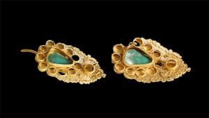 元葉形嵌翡翠金鬢飾 元葉形嵌翡翠金鬢飾