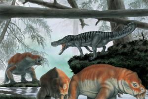 圖中食肉動物為後鱷龍