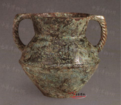 西周繩紋雙耳罐圖