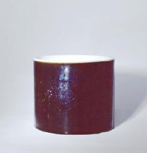 清康熙烏金釉描金山水紋筆筒