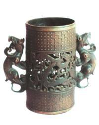 銅雙龍耳筆筒 銅雙龍耳筆筒