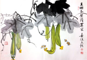 嶺南大師伍嘉陵國畫《農果》