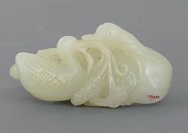 和闐白玉雙鵝擺件