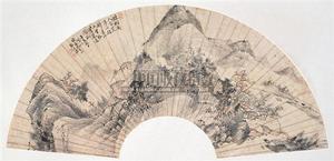 疏樹茅亭 扇面 設色紙本