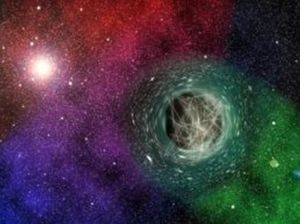 藝術家印象：大量軸子（axions）環繞的黑洞。