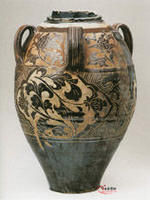 西夏靈武窯黑釉剔粉雕劃花紋六系罐