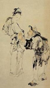 清黃慎漁翁漁婦圖軸 清黃慎漁翁漁婦圖軸