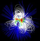 以則曼-都卜勒攝影重建的御夫座SU表面磁場(一顆年輕的金牛T型)。