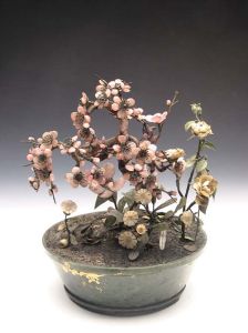 碧玉圓盆梅花月季盆景