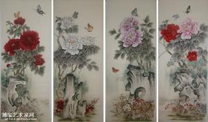 牡丹四條屏(國畫)