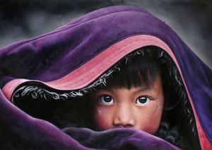 著名畫家方人也油畫《留守兒童》