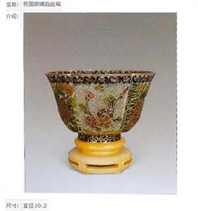 漆彩民國玻璃陷絲碗