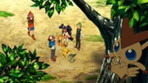 小智抱著四季鹿滑下山崖