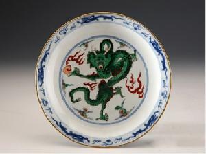 清雍正款五彩龍鳳紋盤 清雍正款五彩龍鳳紋盤