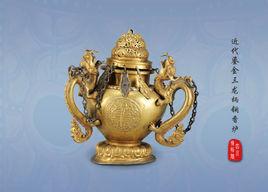 近代鎏金三龍柄銅香爐 近代鎏金三龍柄銅香爐