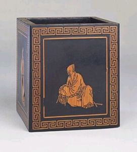 清文竹人物題詩方筆筒 清文竹人物題詩方筆筒