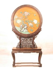 花邊座嵌玻璃花鳥圓插屏 花邊座嵌玻璃花鳥圓插屏